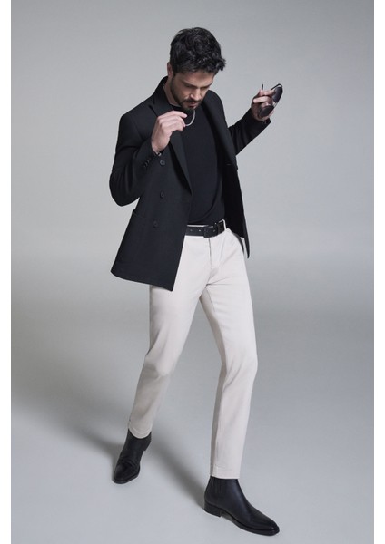 Erkek Bej Chino Pantolon Yanı Lastikli Yumuşak Tuşeli Slim Fit A32y3002