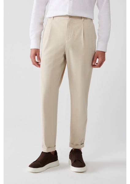 Erkek Bej Chino Pantolon Yanı Lastikli Yumuşak Tuşeli Slim Fit A32y3002 modelleri