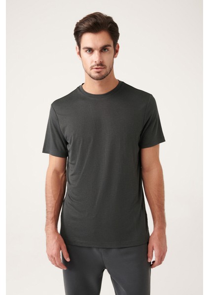 Erkek Gri Bisiklet Yaka Yumuşak Tuşeli T-shirt A31y1003