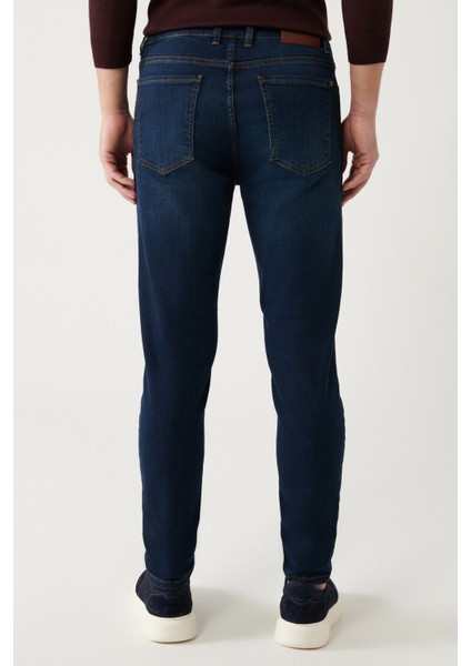 Erkek Koyu Mavi Eskitme Yıkamalı Esnek Jean Pantolon E003513 fırsatları