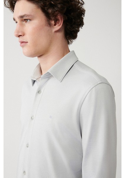 Erkek Gri Kolay Ütülenebilir Klasik Yaka Örme Gömlek A32y2122 fiyatları