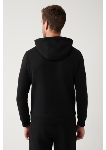 Erkek Siyah Kapüşonlu 3 Iplik Şardonlu Baskılı Sweatshirt A32y1240