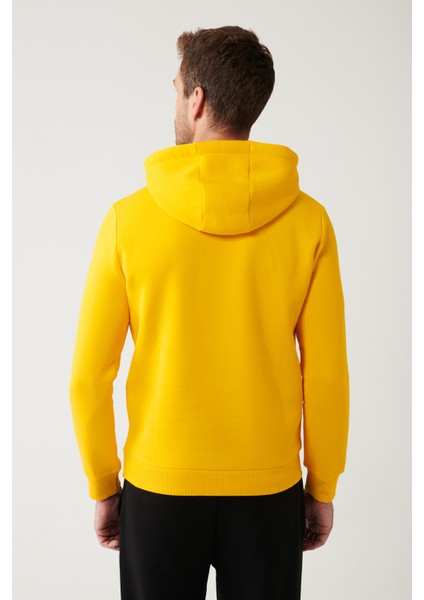 Erkek Sarı Kapüşonlu 3 İplik Şardonlu Baskılı Sweatshirt A32Y1240