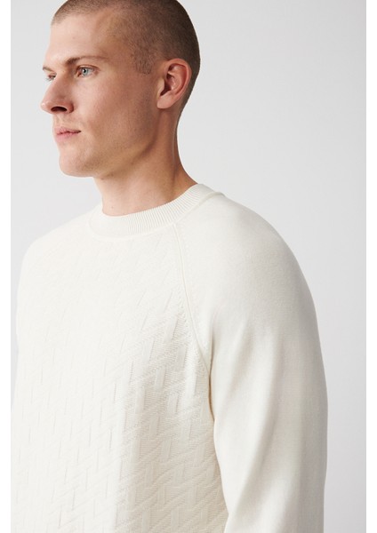 Erkek Ekru Bisiklet Yaka Reglan Kol Triko Kazak A32y5155