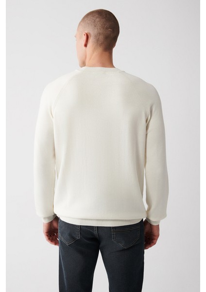 Erkek Ekru Bisiklet Yaka Reglan Kol Triko Kazak A32y5155