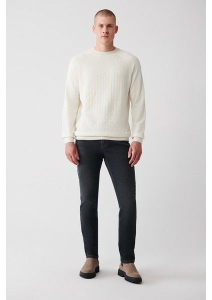 Erkek Ekru Bisiklet Yaka Reglan Kol Triko Kazak A32y5155