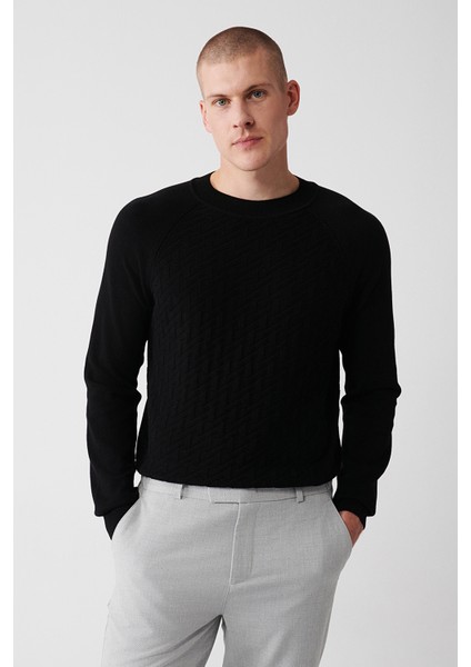 Erkek Siyah Bisiklet Yaka Reglan Kol Triko Kazak A32y5155