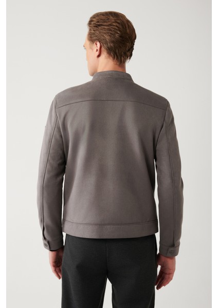 Erkek Antrasit Dik Yaka Süet Dokulu Mevsimlik Comfort Fit Mont B006002