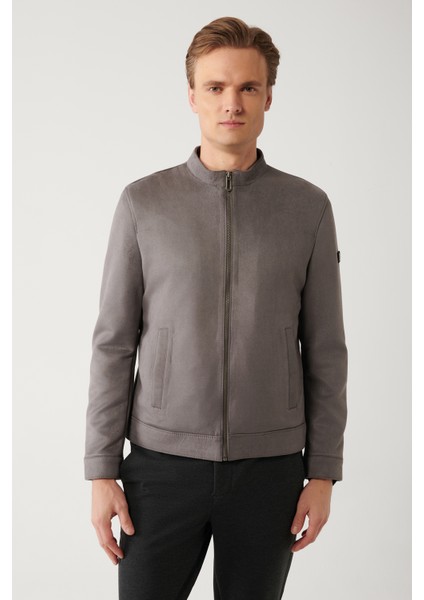 Erkek Antrasit Dik Yaka Süet Dokulu Mevsimlik Comfort Fit Mont B006002 modelleri