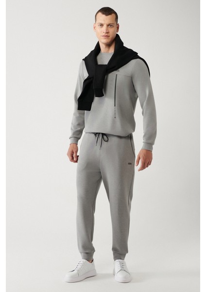 Erkek Antrasit Soft Touch Beli Lastikli Baskılı Elastan Regular Fit Eşofman Altı A42Y3417