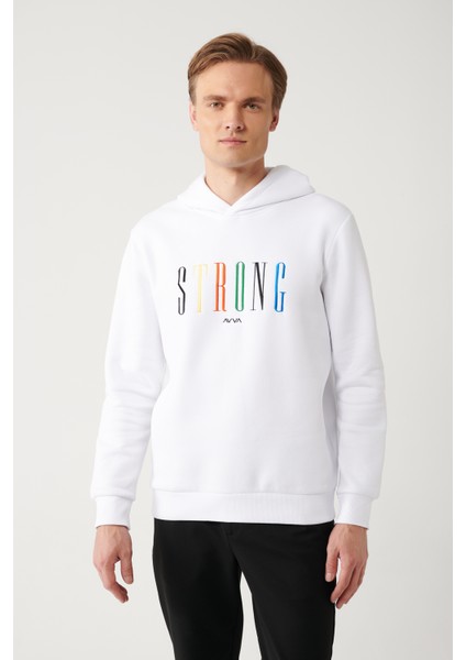 Erkek Beyaz Sweatshirt Kapüşonlu Yaka 3 Iplik Şardonlu Nakışlı Regular Fit A32y1380 indirimleri