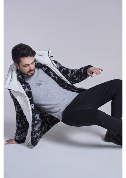Erkek Gri Bisiklet Yaka 3 Iplik Şardonlu Baskılı Sweatshirt A32y1273
