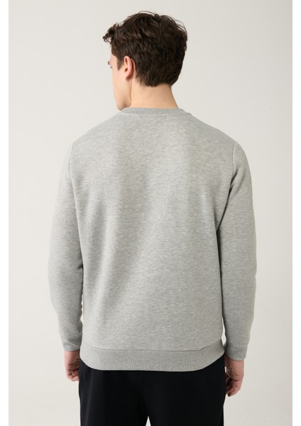 Erkek Gri Bisiklet Yaka 3 Iplik Şardonlu Baskılı Sweatshirt A32y1273