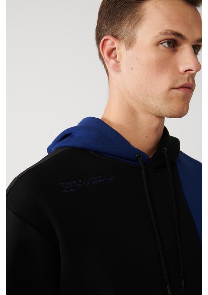 Erkek Siyah Kapüşonlu Kanguru Cepli 3 Iplik Şardonlu Sweatshirt A32y1379