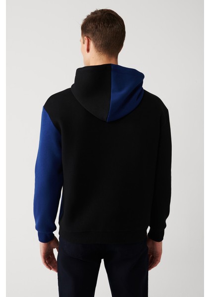 Erkek Siyah Kapüşonlu Kanguru Cepli 3 Iplik Şardonlu Sweatshirt A32y1379
