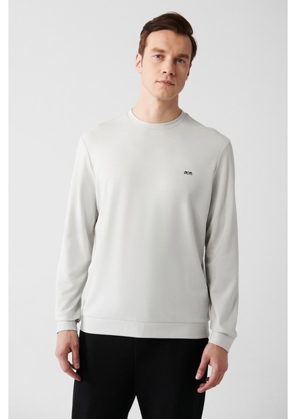 Erkek Gri Interlok Kumaş Bisiklet Yaka Sweatshirt A31y1201