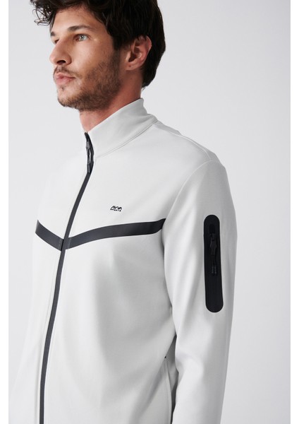 Erkek Gri İnterlok Kumaş Dik Yaka Baskılı Sweatshirt A31Y1203