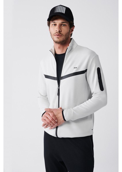 Erkek Gri İnterlok Kumaş Dik Yaka Baskılı Sweatshirt A31Y1203