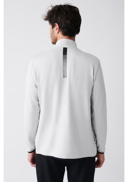 Erkek Gri İnterlok Kumaş Dik Yaka Baskılı Sweatshirt A31Y1203