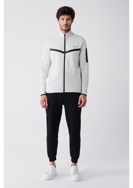 Erkek Gri İnterlok Kumaş Dik Yaka Baskılı Sweatshirt A31Y1203