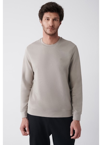 Erkek Taş Bisiklet Yaka Pamuklu 2 Iplik Şardonsuz Sweatshirt E001200
