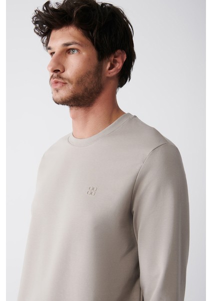 Erkek Taş Bisiklet Yaka Pamuklu 2 Iplik Şardonsuz Sweatshirt E001200