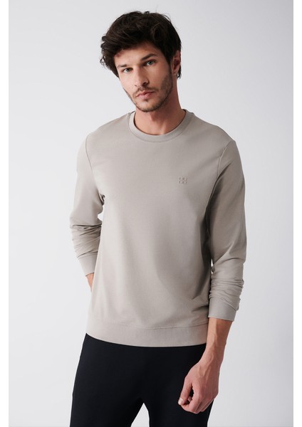 Erkek Taş Bisiklet Yaka Pamuklu 2 Iplik Şardonsuz Sweatshirt E001200