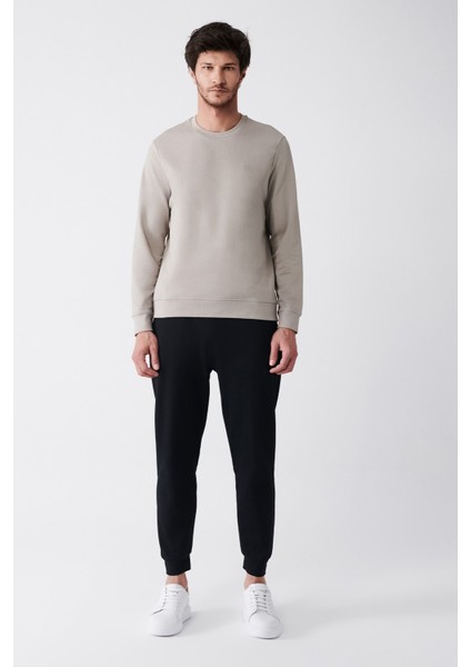 Erkek Taş Bisiklet Yaka Pamuklu 2 Iplik Şardonsuz Sweatshirt E001200