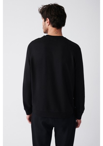 Erkek Siyah Bisiklet Yaka Pamuklu 2 İplik Şardonsuz Comfort Fit Sweatshirt E001200 fırsatları