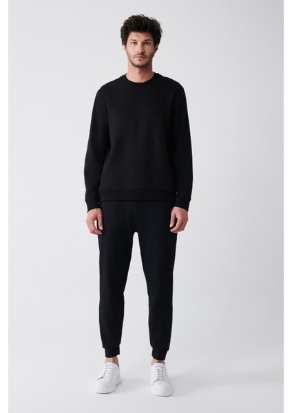 Erkek Siyah Bisiklet Yaka Pamuklu 2 İplik Şardonsuz Comfort Fit Sweatshirt E001200 indirimleri