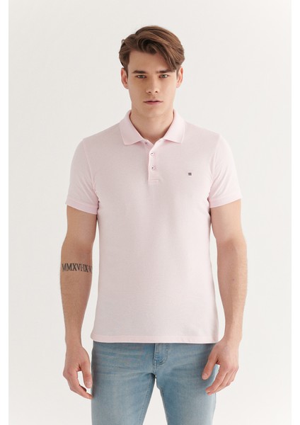 Erkek Açık Pembe Polo Yaka T-shirt %100 Pamuk Serin Tutan Regular Fit E001004