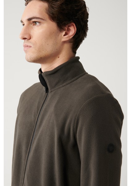 Erkek Antrasit Dik Yaka Soğuğa Dayanıklı Fermuarlı Polar Sweatshirt E001069