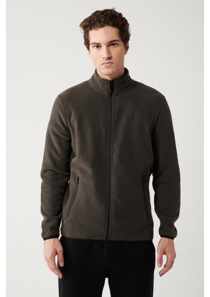 Erkek Antrasit Dik Yaka Soğuğa Dayanıklı Fermuarlı Polar Sweatshirt E001069