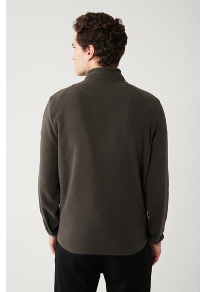 Erkek Antrasit Dik Yaka Soğuğa Dayanıklı Fermuarlı Polar Sweatshirt E001069