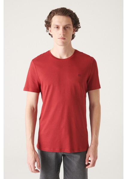 Erkek Bordo Ultrasoft Bisiklet Yaka Pamuklu Basic T-Shirt E001171