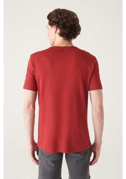 Erkek Bordo Ultrasoft Bisiklet Yaka Pamuklu Basic T-Shirt E001171