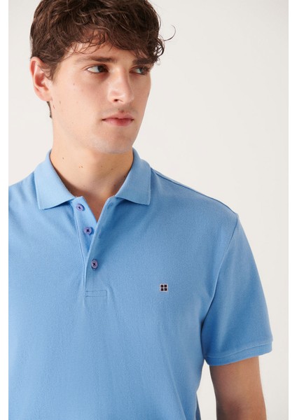 Erkek Mavi %100 Pamuk Serin Tutan Polo Yaka T-shirt E001004
