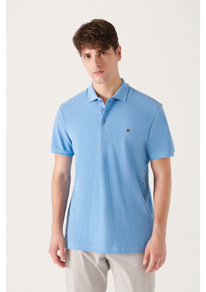 Erkek Mavi %100 Pamuk Serin Tutan Polo Yaka T-shirt E001004