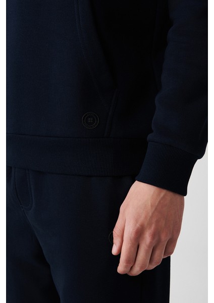 Erkek Lacivert Unisex Sweatshirt Kapüşonlu Yaka Içi Polarlı 3 Iplik Pamuklu Regular Fit E001018 modelleri