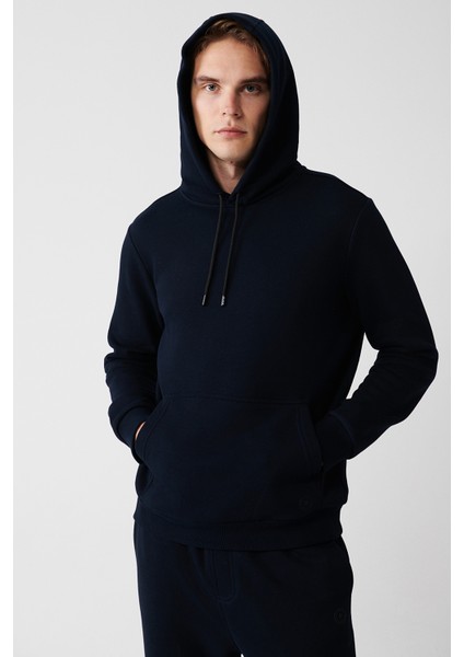 Erkek Lacivert Unisex Sweatshirt Kapüşonlu Yaka Içi Polarlı 3 Iplik Pamuklu Regular Fit E001018 indirimleri