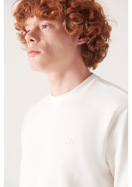 Erkek Ekru Sweatshirt Bisiklet Yaka Pamuklu 2 Iplik Şardonsuz Esnek Comfort Fit E001200 fiyatları