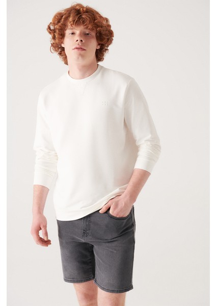 Erkek Ekru Sweatshirt Bisiklet Yaka Pamuklu 2 Iplik Şardonsuz Esnek Comfort Fit E001200 modelleri