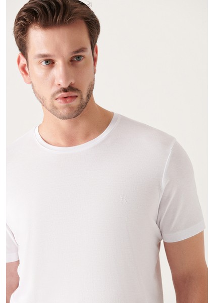 Erkek Beyaz Ultrasoft Bisiklet Yaka Pamuklu Basic T-Shirt E001171