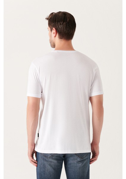 Erkek Beyaz Ultrasoft Bisiklet Yaka Pamuklu Basic T-Shirt E001171