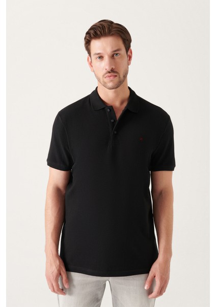 Erkek Siyah %100 Pamuk Serin Tutan Polo Yaka T-shirt E001004