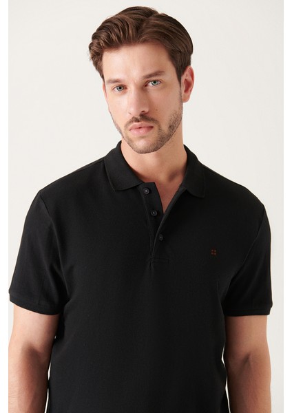 Erkek Siyah %100 Pamuk Serin Tutan Polo Yaka T-shirt E001004