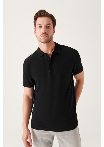 Erkek Siyah %100 Pamuk Serin Tutan Polo Yaka T-shirt E001004