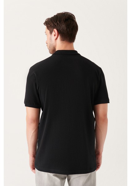 Erkek Siyah %100 Pamuk Serin Tutan Polo Yaka T-shirt E001004