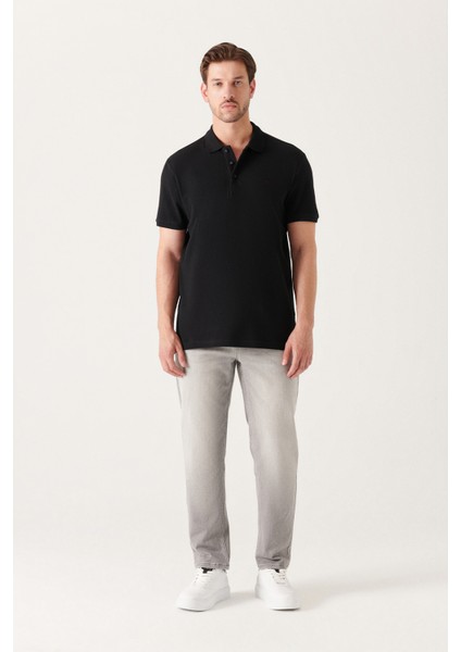 Erkek Siyah %100 Pamuk Serin Tutan Polo Yaka T-shirt E001004