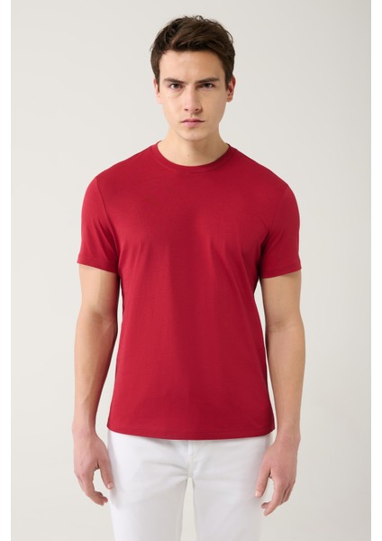 Erkek Bordo %100 Pamuk Nefes Alan Bisiklet Yaka T-Shirt E001000